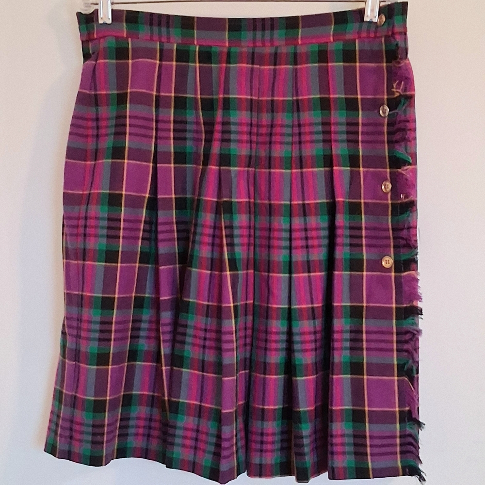 Chaus A-Line Plaid Skirt in Purple and Green